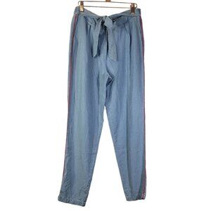 Paulmark Blue Chambray Red Side Stripe Tie Waist Paperbag Pants 6